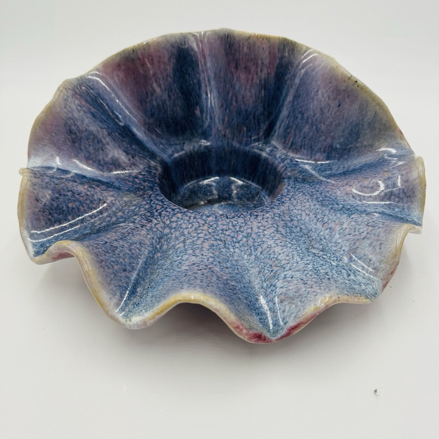 Studio Art Pottery Shell Large Candle Holder MCM Vintage Pink Purple Signed Rare