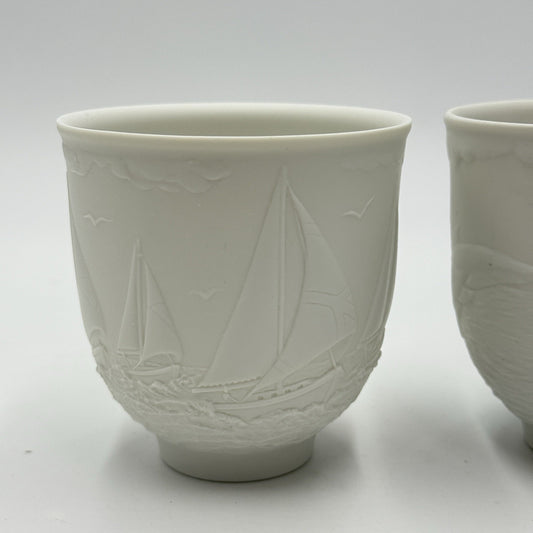 Pair Lladro Collectors Society Sailing The Seas Cups Candle Holder Votive White