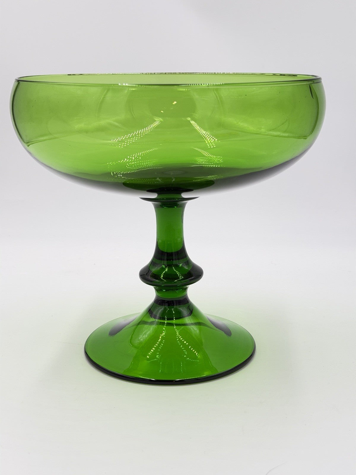 Vintage Empoli Art Glass Italy Green Emerald Compote Footed Bowl Pedestal
