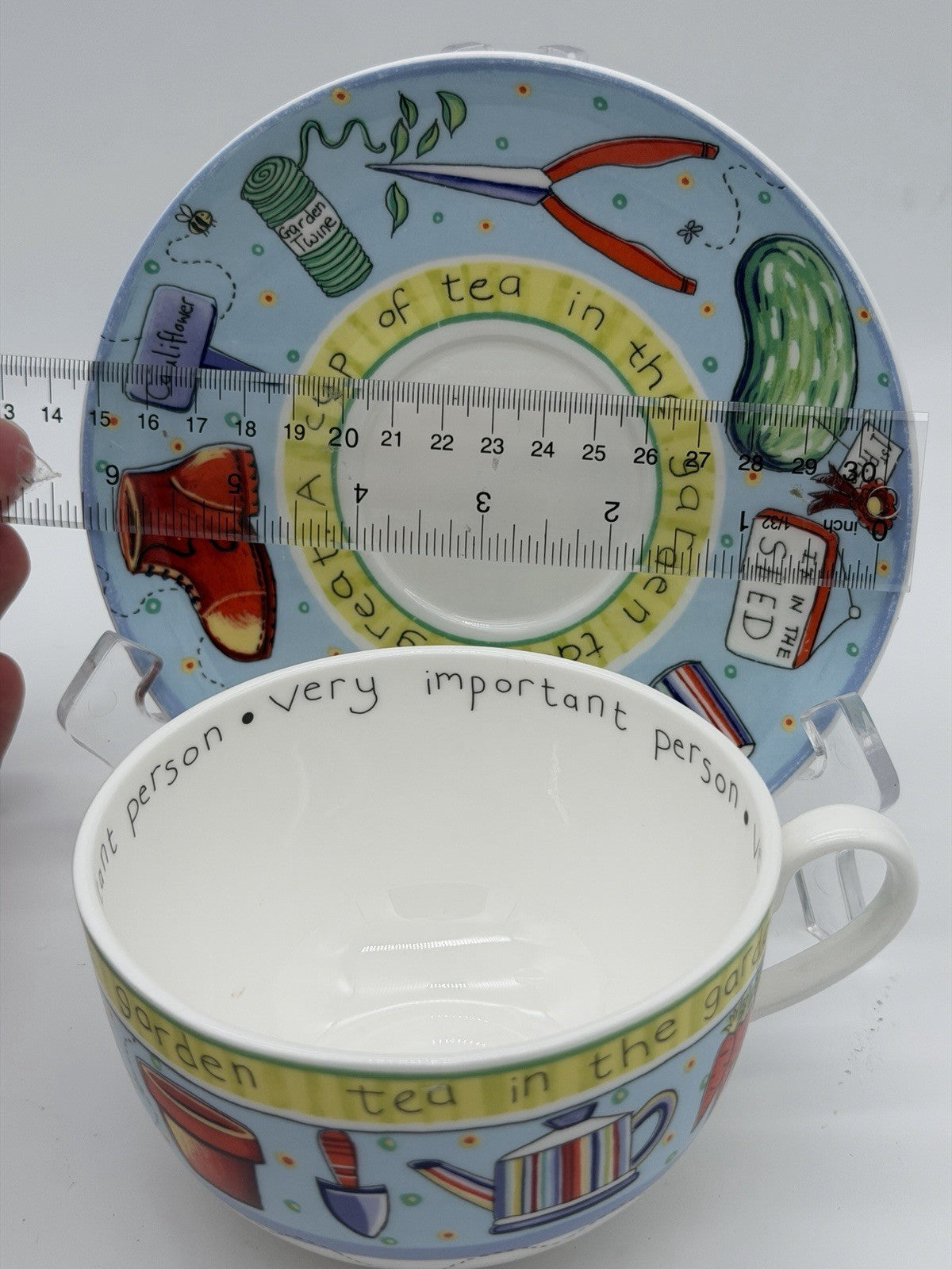 Royal Worcester England Cup & Saucer Set Tea in the Garden Blue 2005 Porcelain