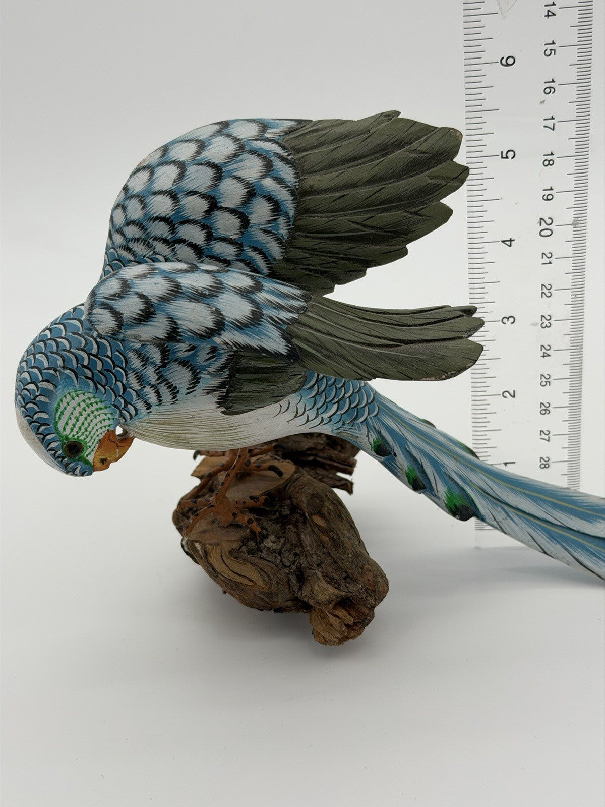 Folk Art Wood Carved Painted Parakeet Wall Hanging Figurine