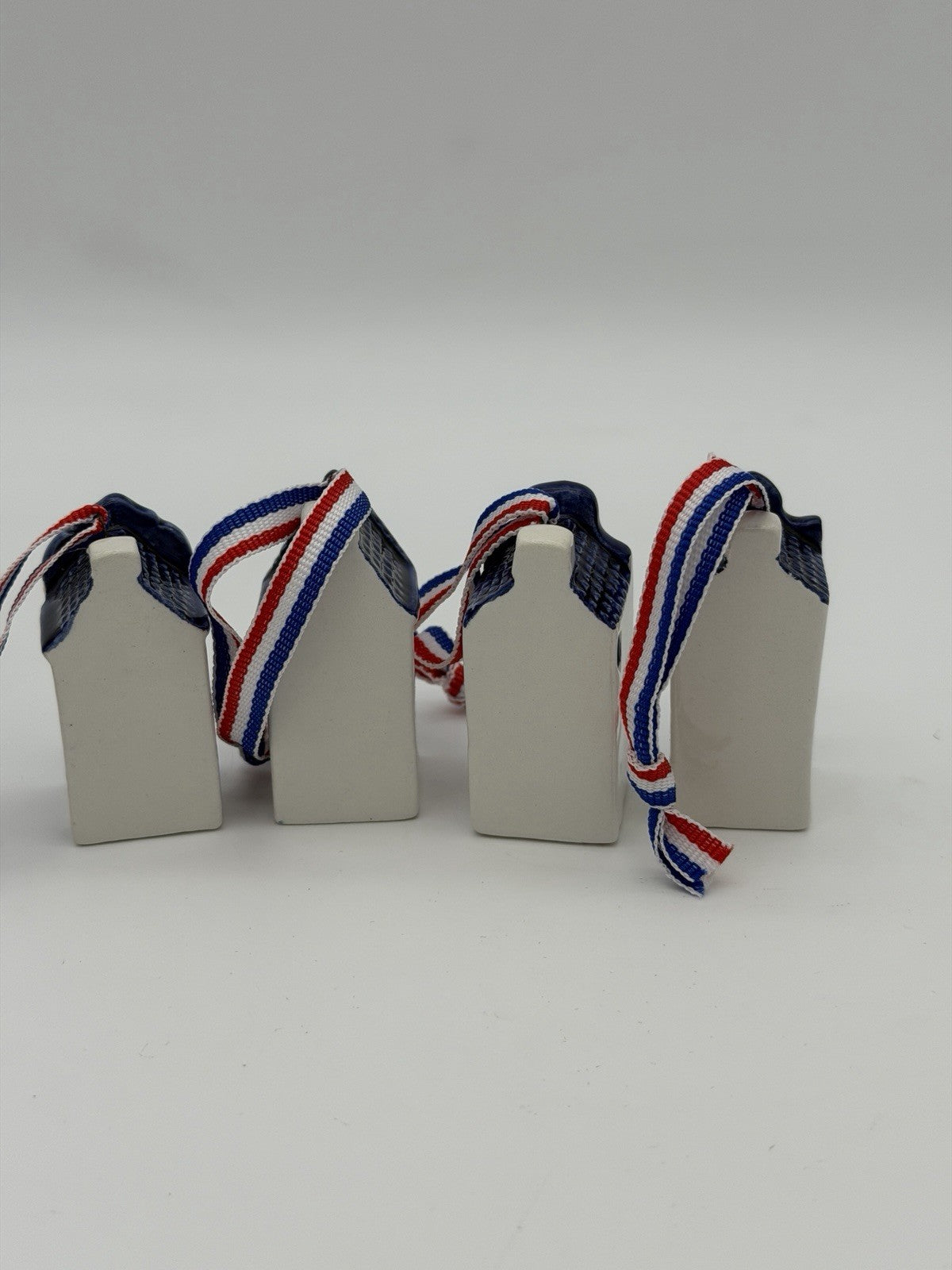 Rare Delft Blue Dutch 2” Mini Canal Houses Christmas Ornaments Set 4