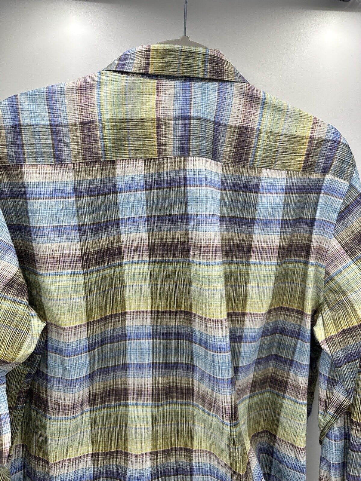 Robert Graham Men's Size L Long Sleeve Button Shirt Plaid Checkered Blue Green