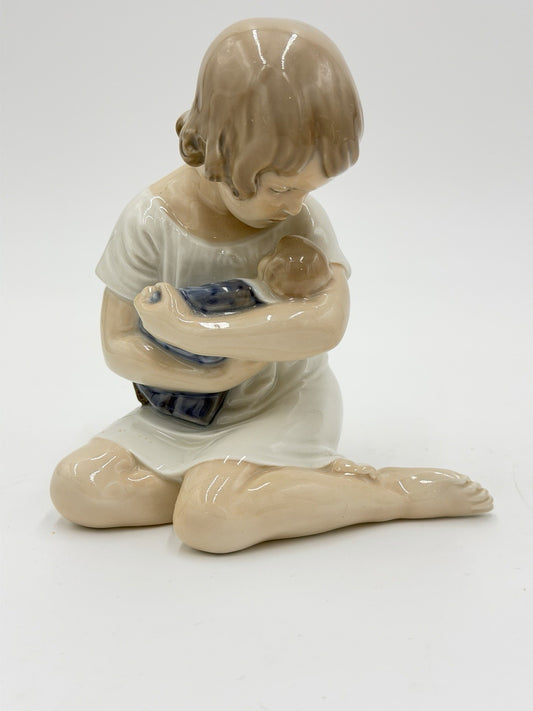 Royal Copenhagen Denmark Porcelain Figurine Girl Cradling Doll 5.25" M.1938