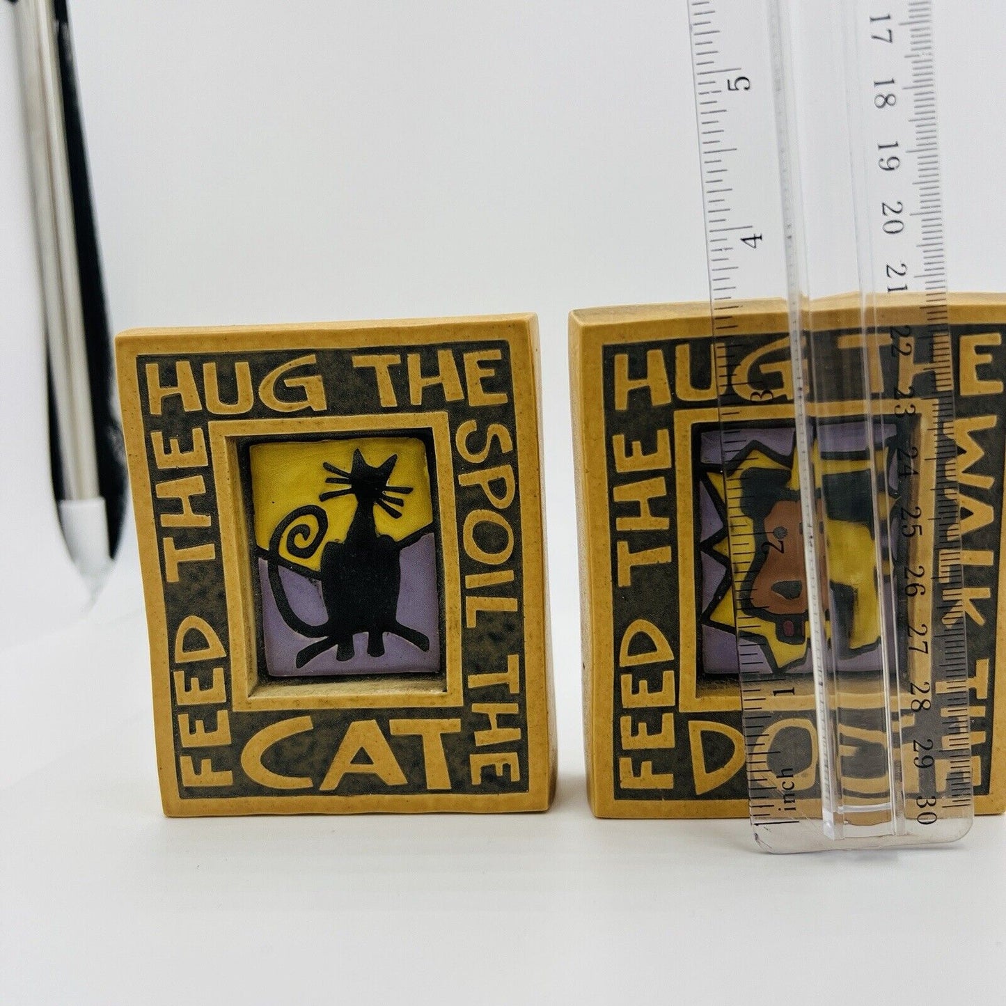 Macone Clay Tiles Hug the Cat and Dog Wall Ceramic Hand Glazed Wisconsin Plaques