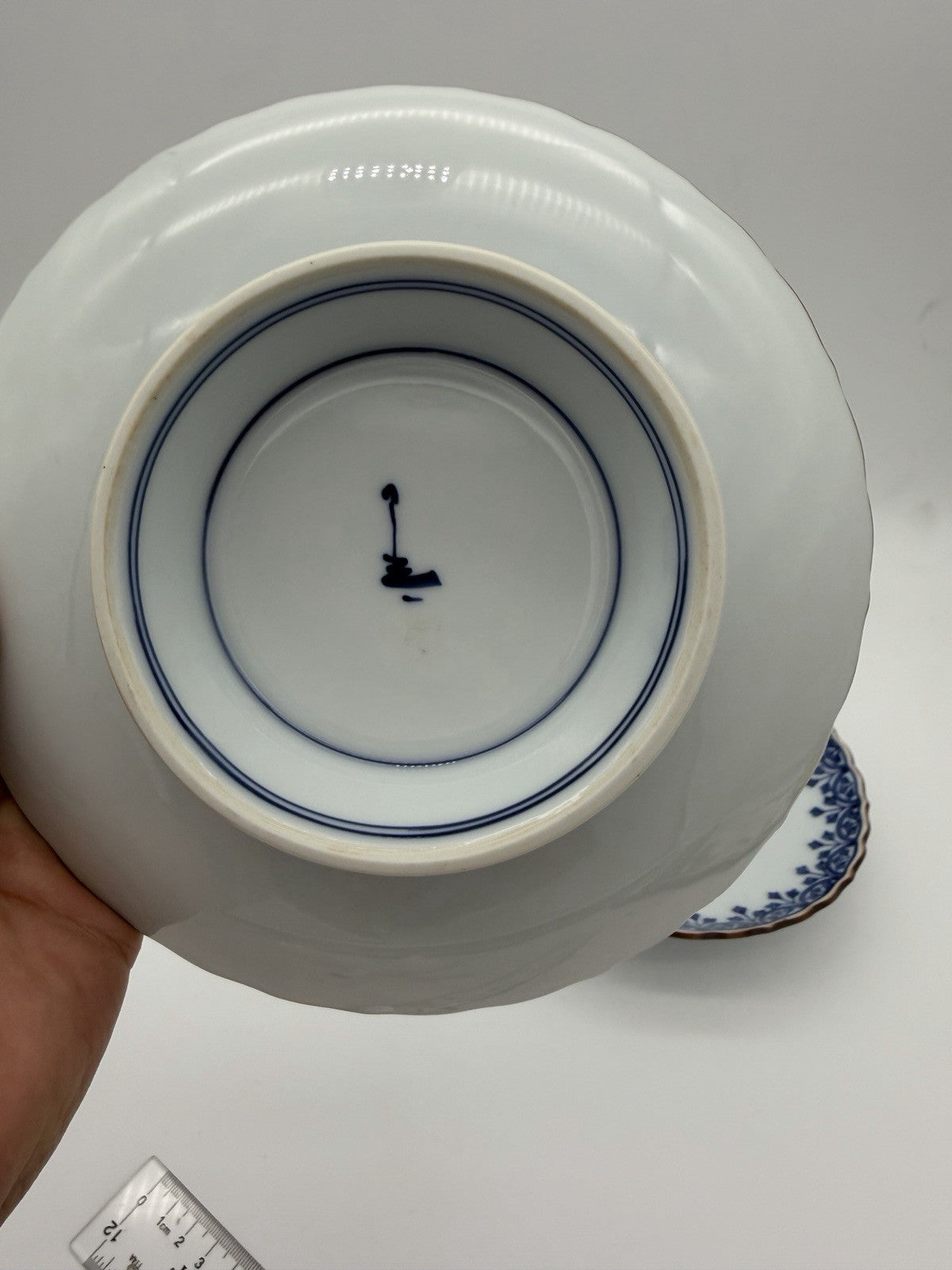 Antique Arita Japan Porcelain Blue /white Pedestal Painted Footed Serving Dish