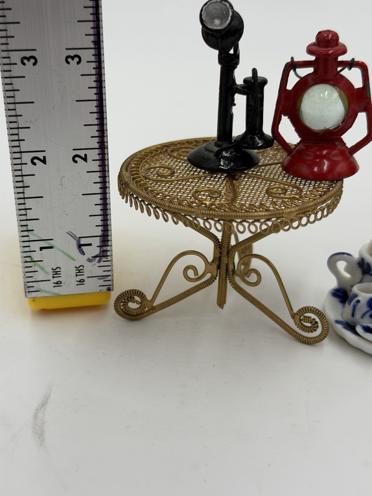 Vintage Dollhouse Furniture Miniature Lot Drawer Bible Clock Tea Set Table