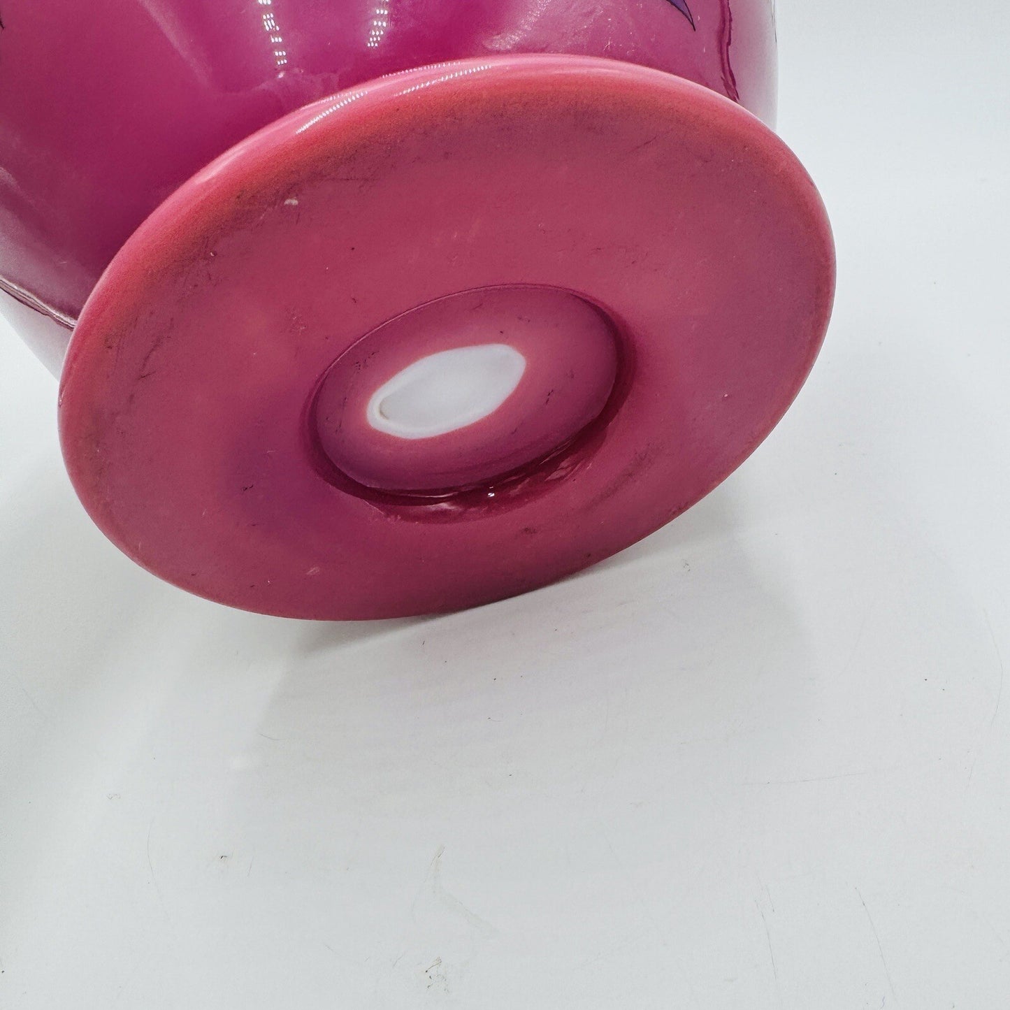 Victorian Aesthetic Pink Opaline Glass Vase Roosters Fighting Daisies Large Rare