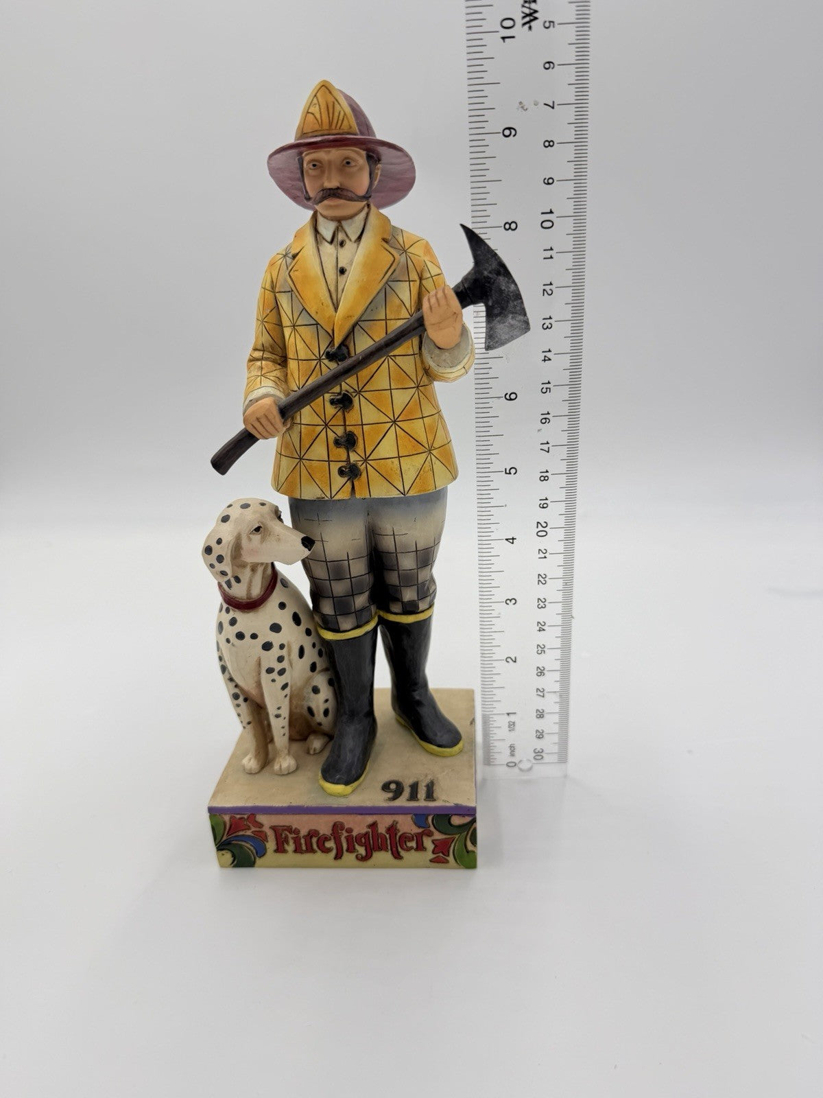 Jim Shore Heartwood Creek Fireman Firefighter w/Dalmatian Dog  2006 Figurine 10”