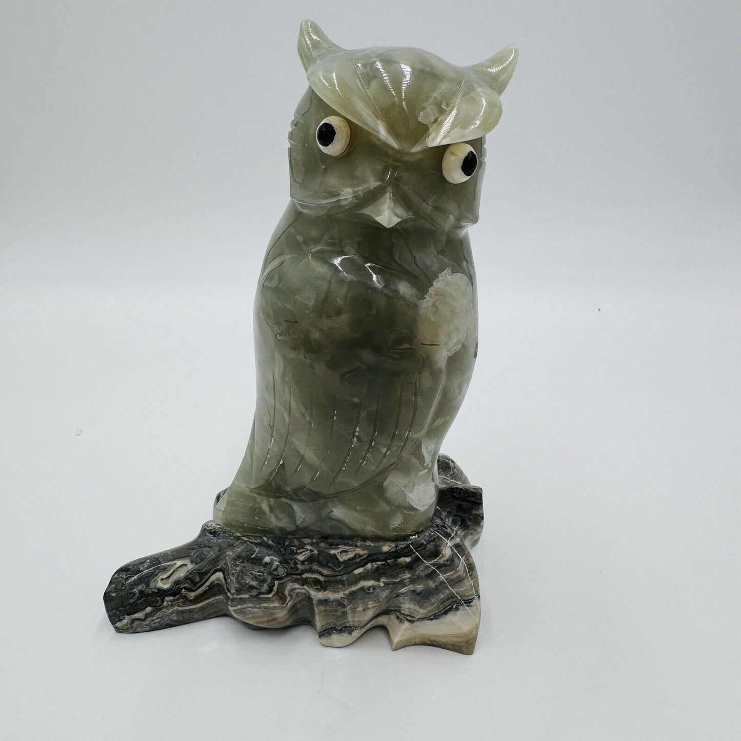 Large Vintage Hand Carved Alabaster Owl Sculpture Figurine Bird 8” Italy Marble