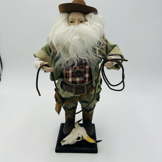 Santa Doll Figurine Western Cowboy 13" Rope Boots Hat Denim Leather Rare Vintage