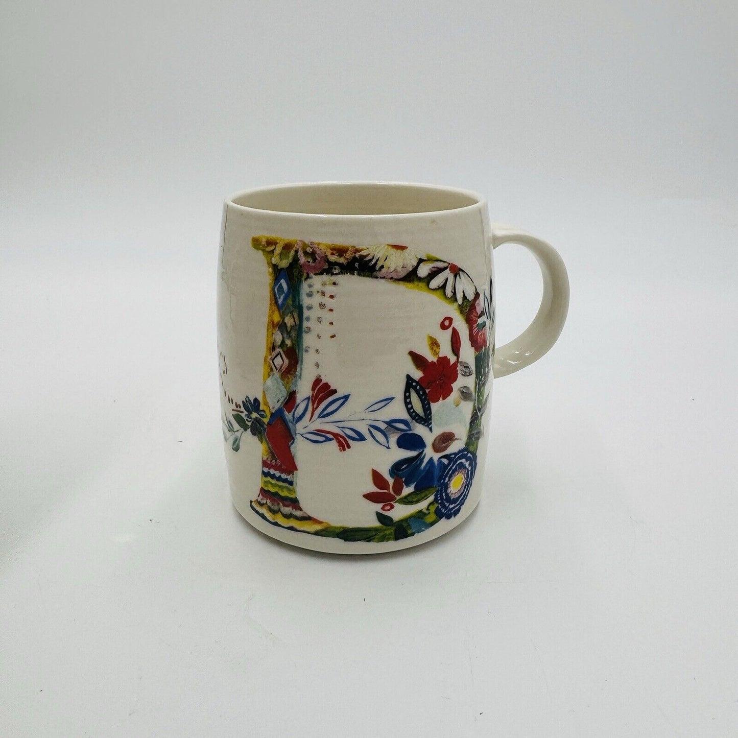 Anthropologie Starla Halfmann Monogram Letter D Floral Coffee Mug Ceramic