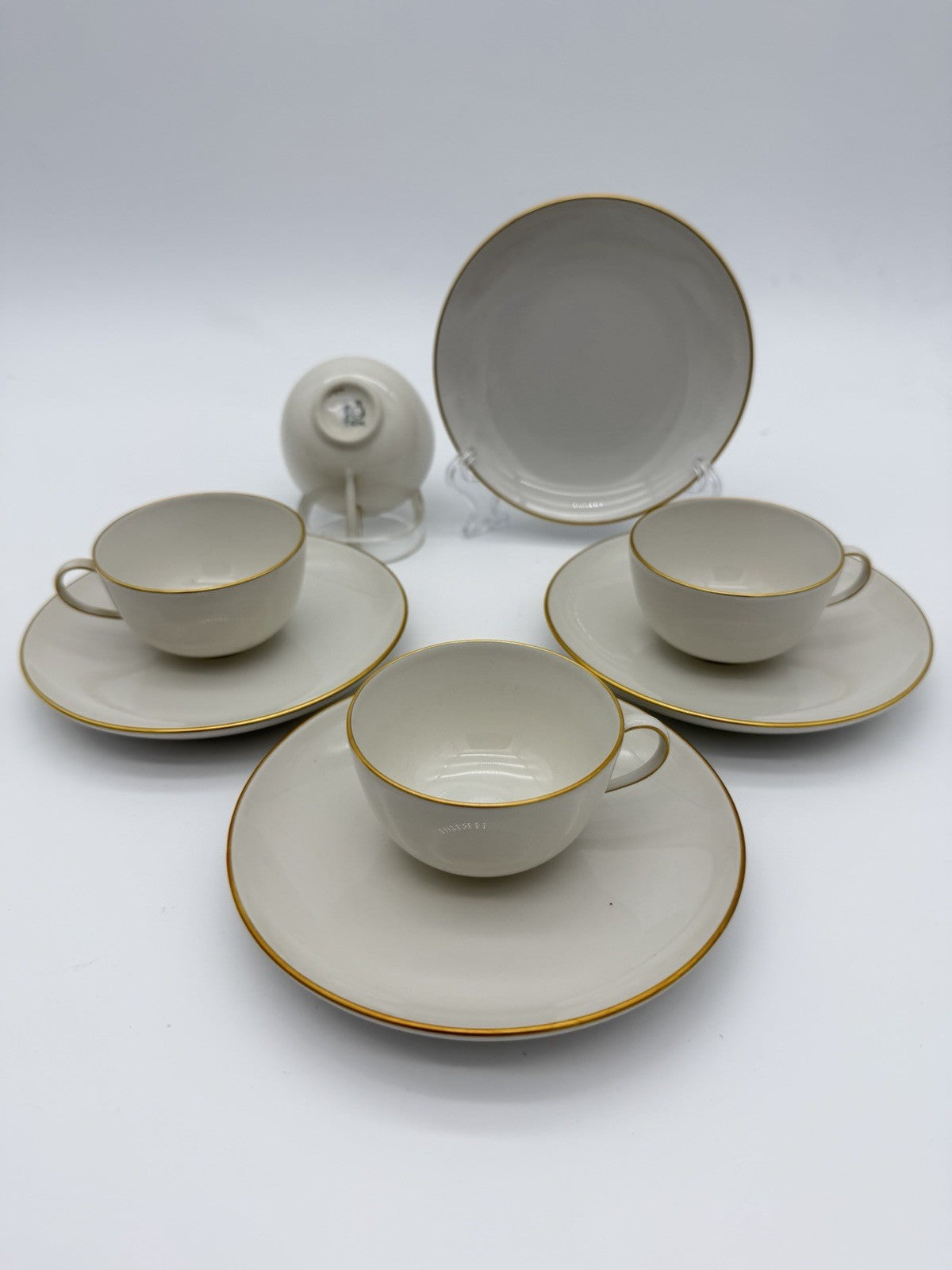 KPM Berlin Porcelain 1850 Demitasse Cups & Saucers White /gold Rim Antique