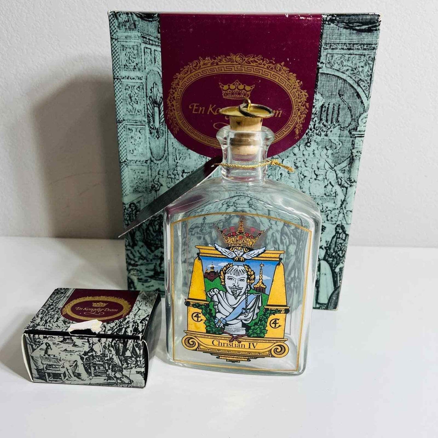 Royal Copenhagen Decantor Christian IV Collectible Glass Bottle Boxed Decor