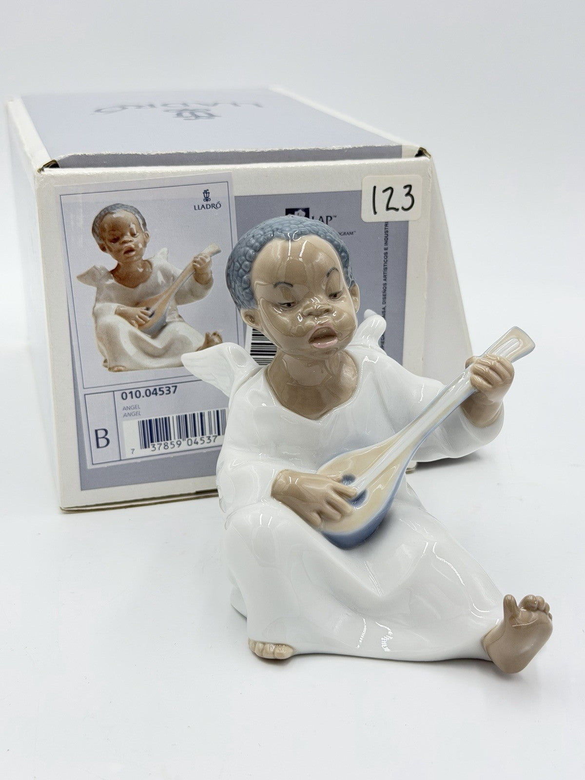 Lladro Spain Porcelain Angel Playing Mandolin Seated Boy Figurine NIB Retired Vt