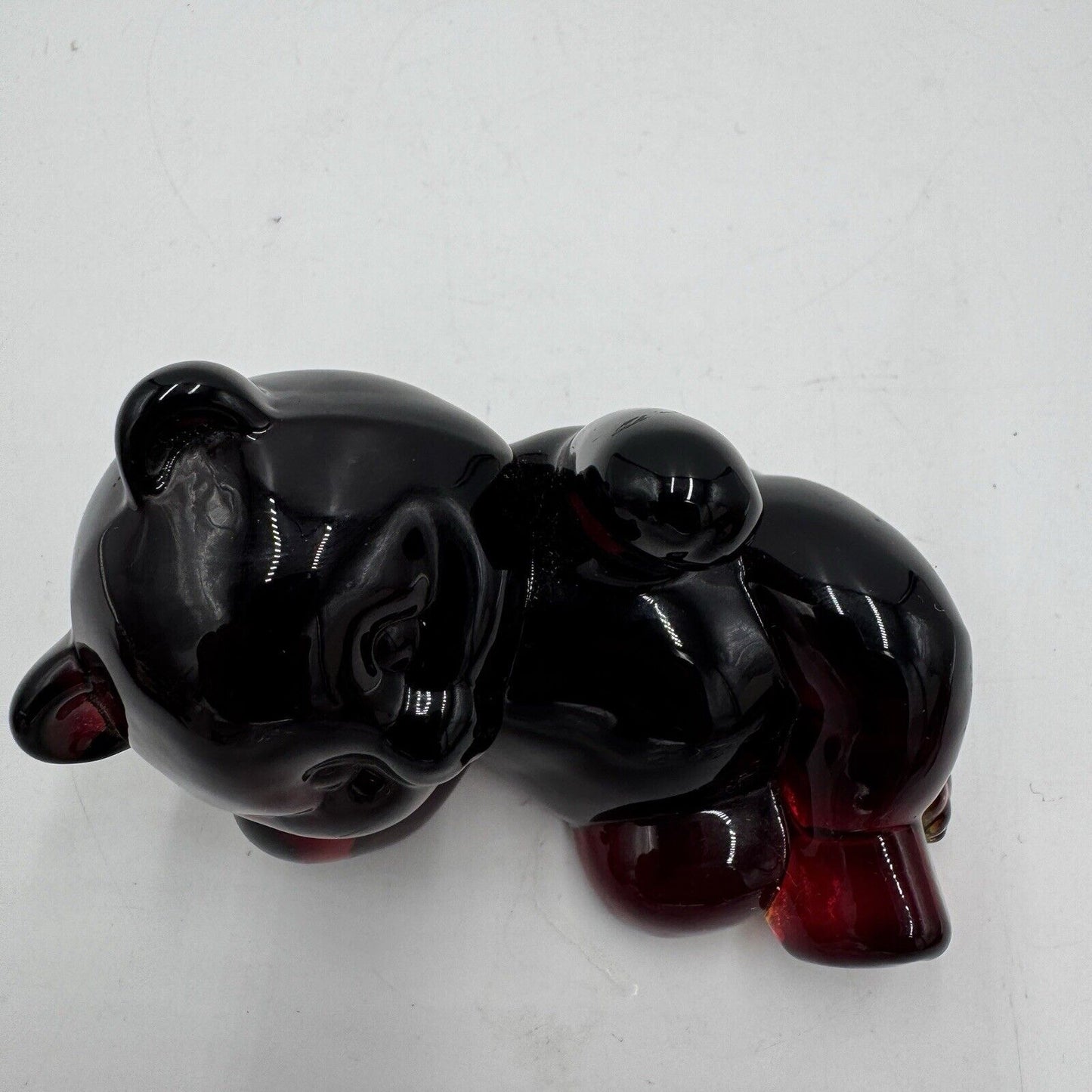 Fenton Art Glass 1990-91 Ruby Red Reclining Bear Figurine MCM Vintage Retro USA