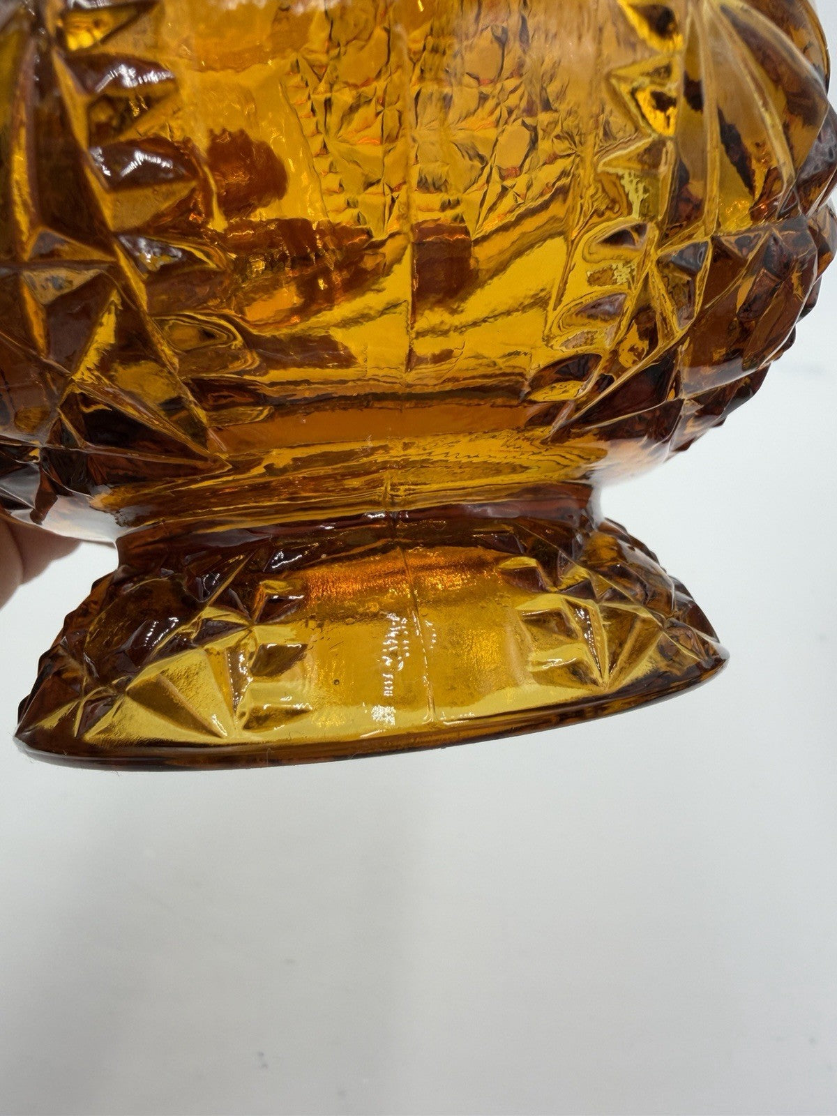 Vintage Indiana Art Glass Amber Stars & Bars Fairy Lamp Candle Holder Votive 7”