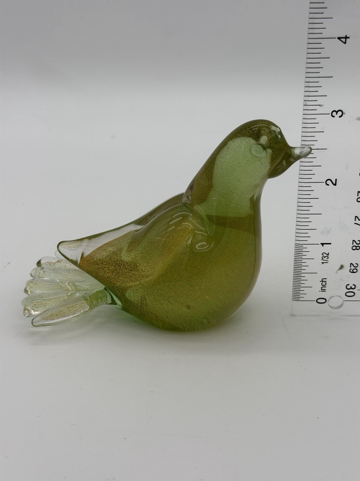 Formia Murano Italy Art Glass Green & Gold  Flecked Bird Hand Blown Figurine