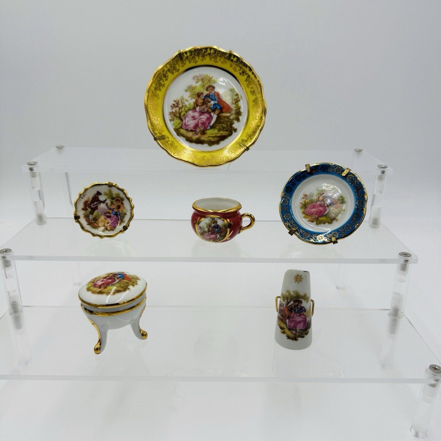 Limoges France Porcelain Painted Vintage Miniatures Lot Plates Vase