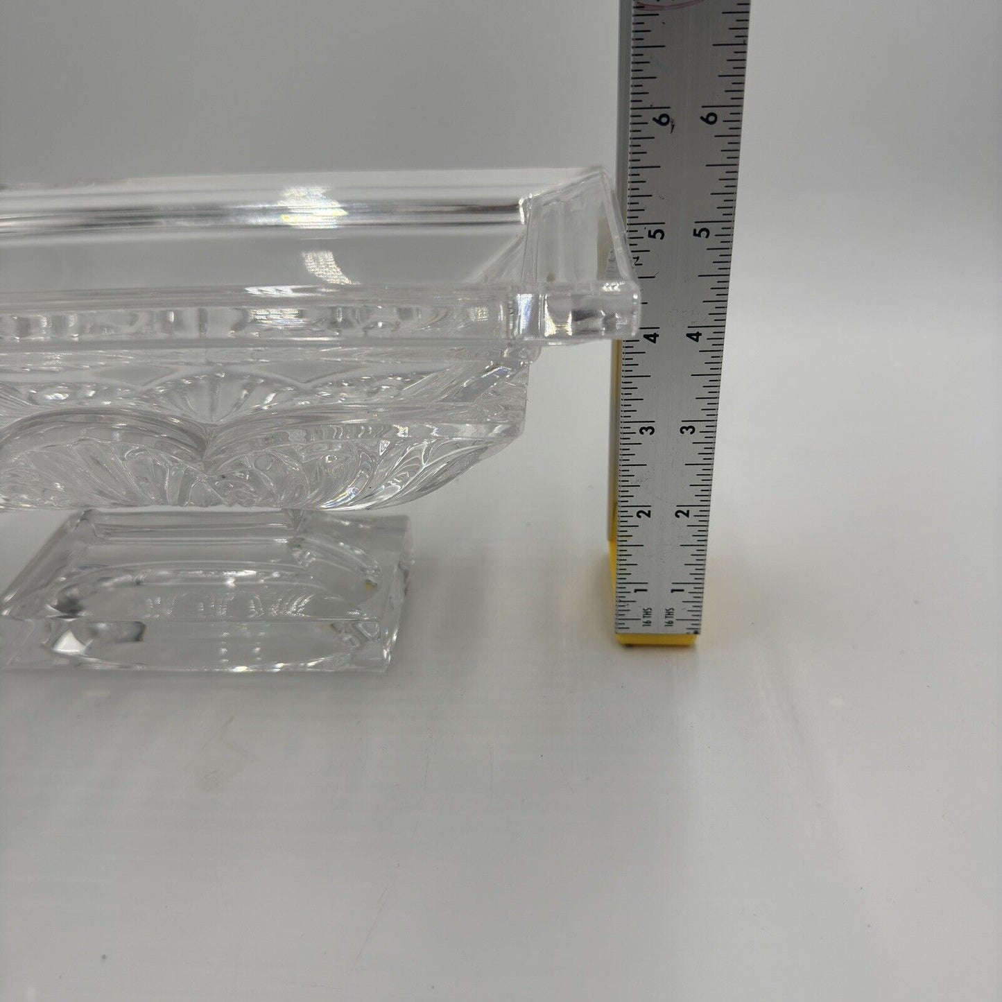 Bohemian Handcut Crystal Footed Jardiniere - Art Deco Acanthus Bowl Clear