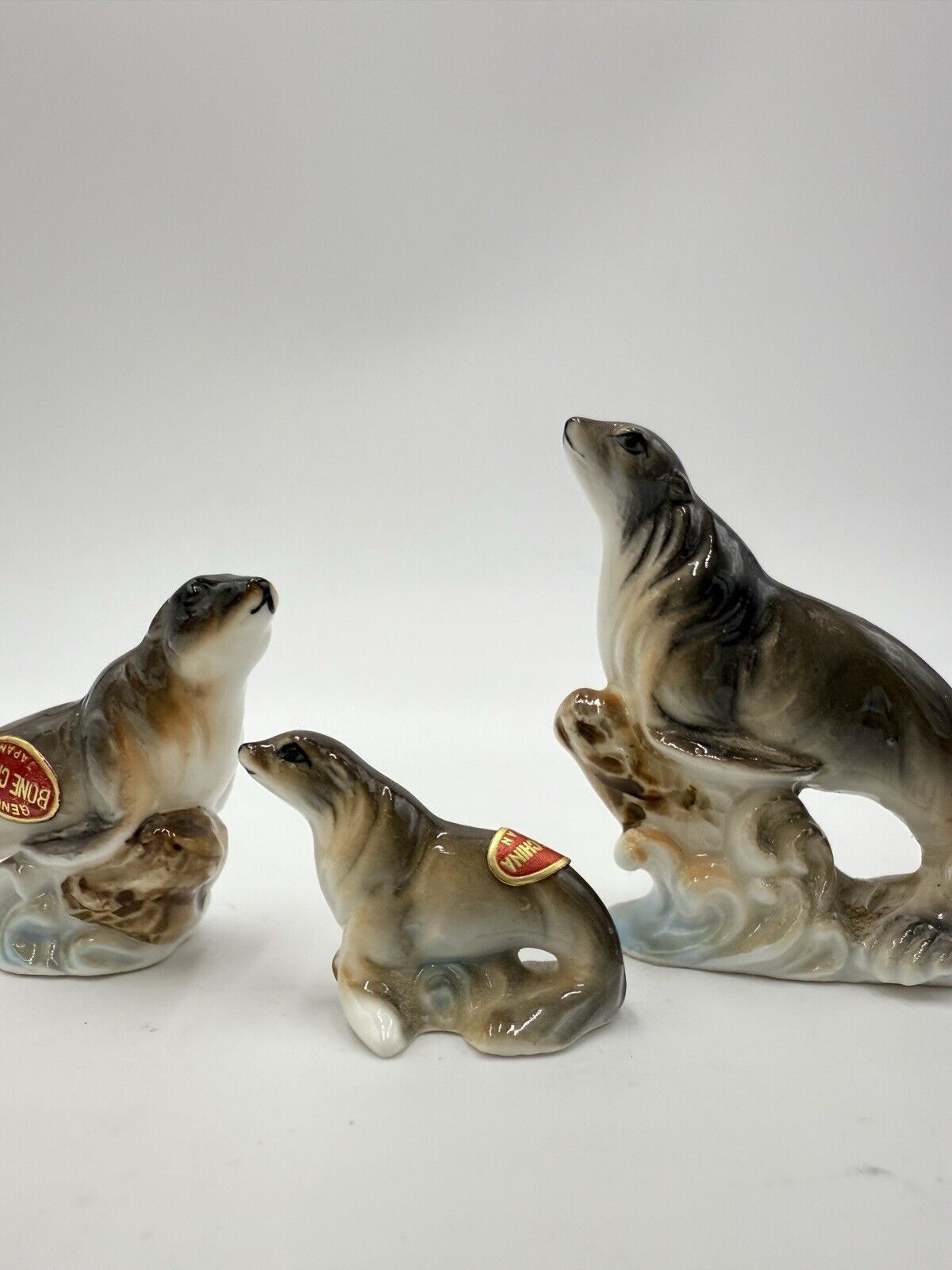 Vintage Bone China Japan Miniature Seals Figurines Set 3 PCs 1970’