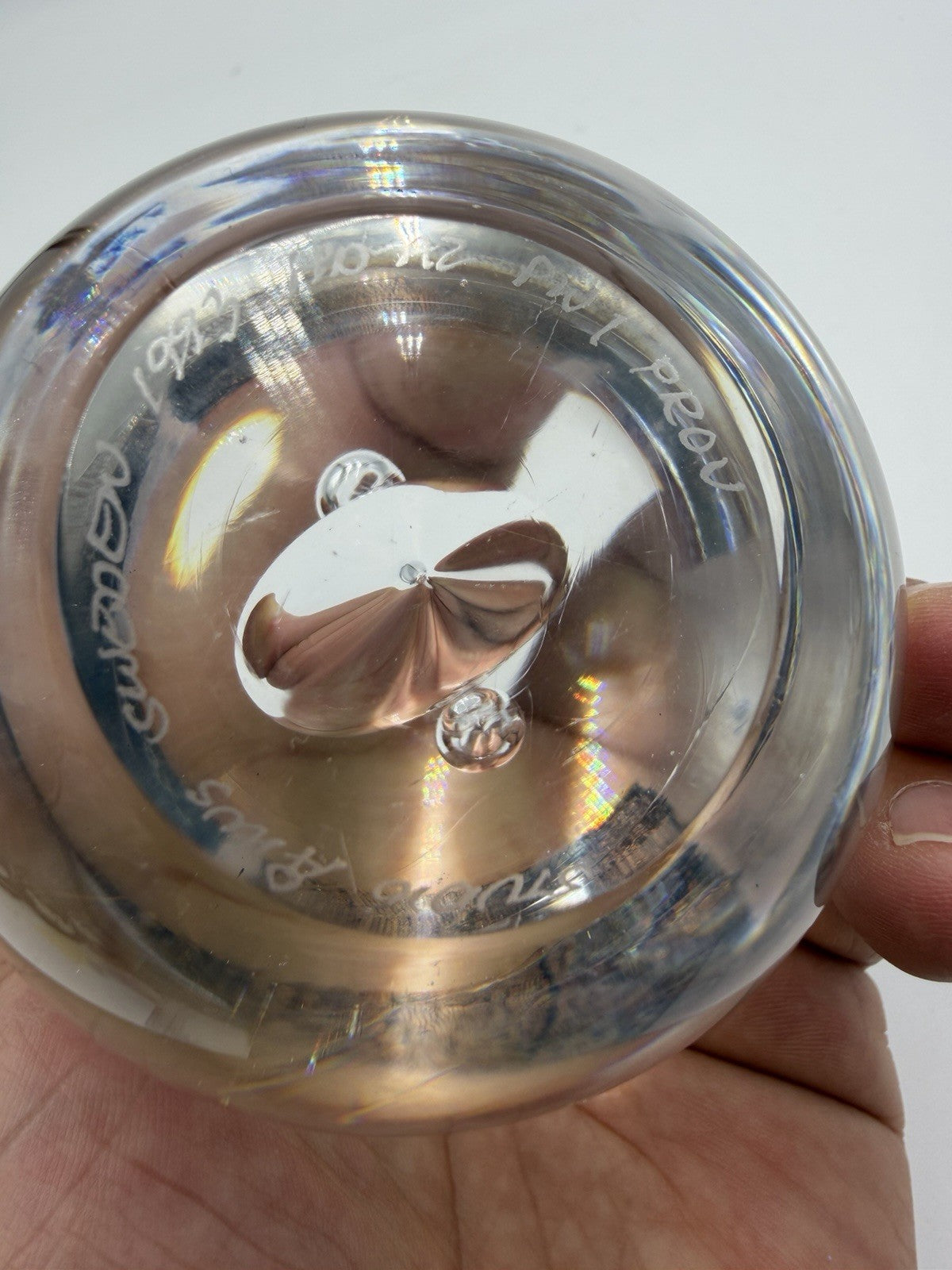 Vintage Åhus Ahus Sweden Art Glass Abstract 1993 Clear Paperweight 3.5”