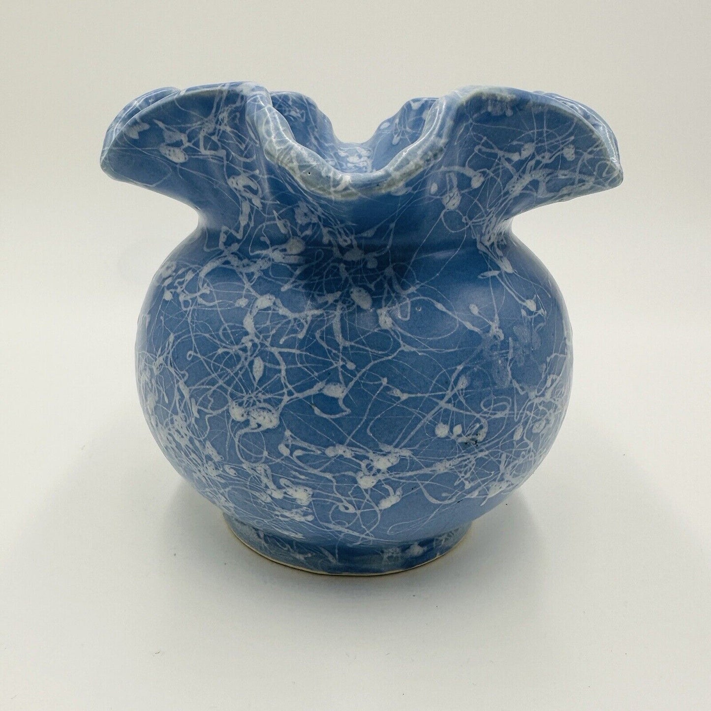 Shawnee Vase Studio Potter  Ruffle Blue Glaze Splatter Drizzle 5.5 in Home Decor