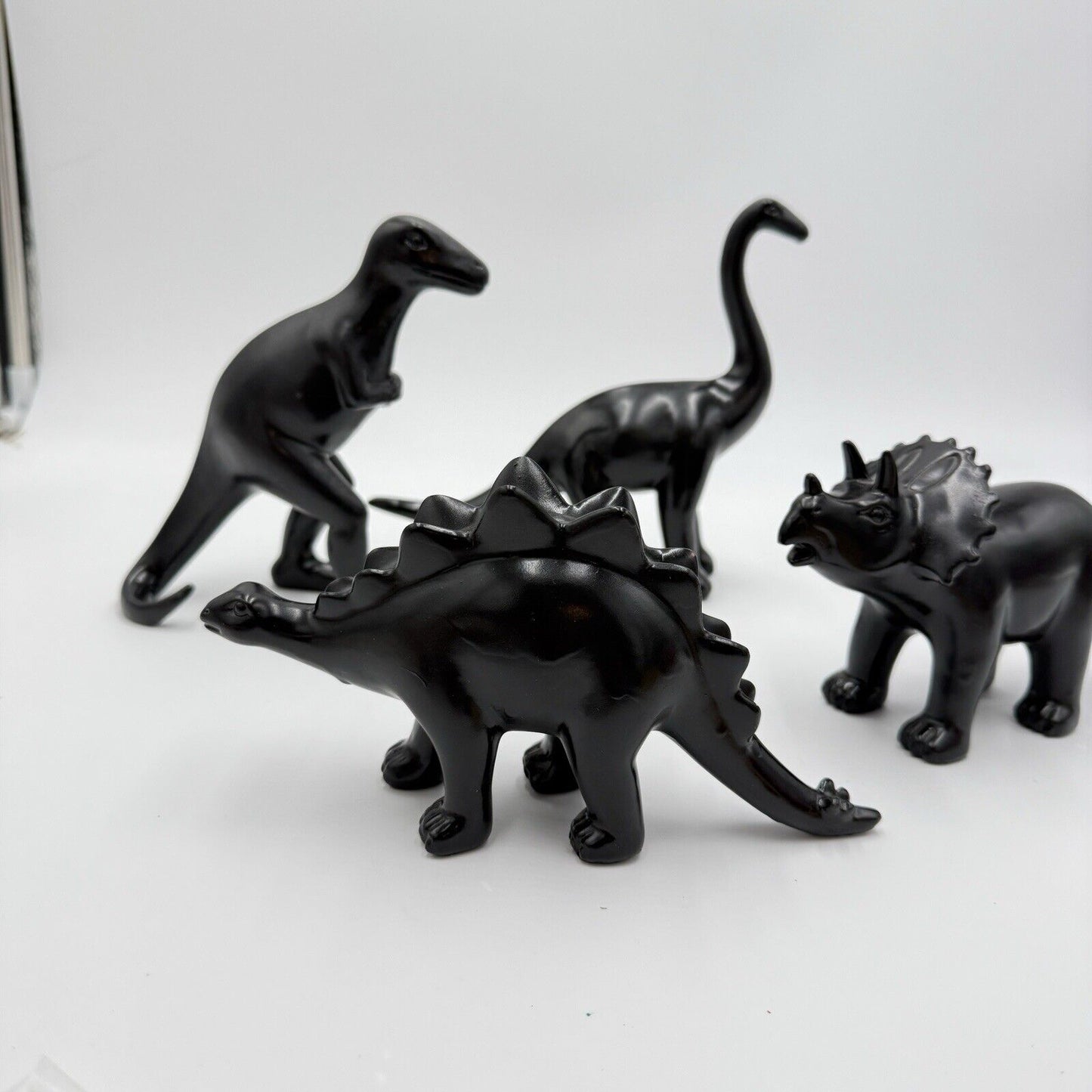 Wooden Dinosaurs Black Solid Carved Set 7” Toys Decor Painted Art Figurines