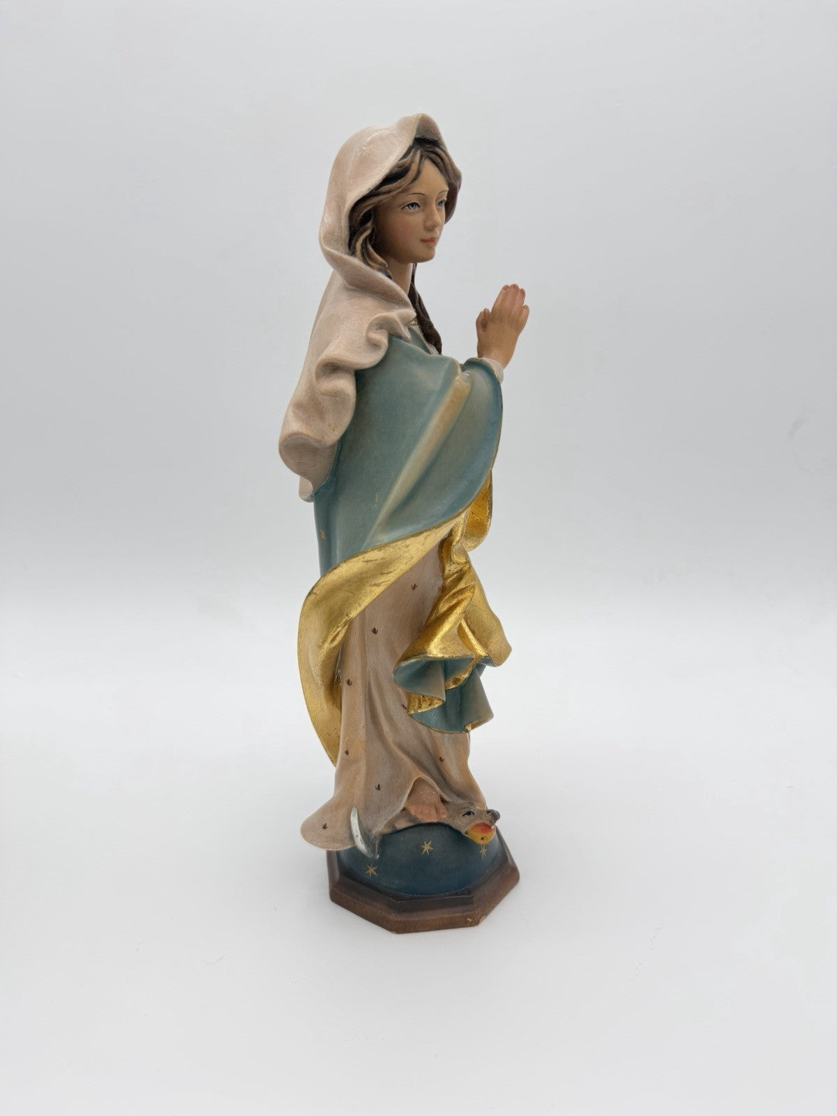 Josef Albl Folk Art Blessed Virgin Mary hand-carved wooden sculpture Germany 12”