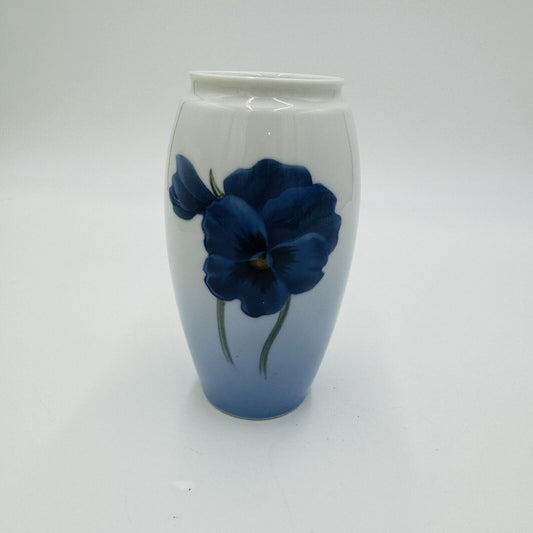 Bing & Grondahl Denmark 5” Porcelain Vase Blue Ombre Pansy Floral Vintage