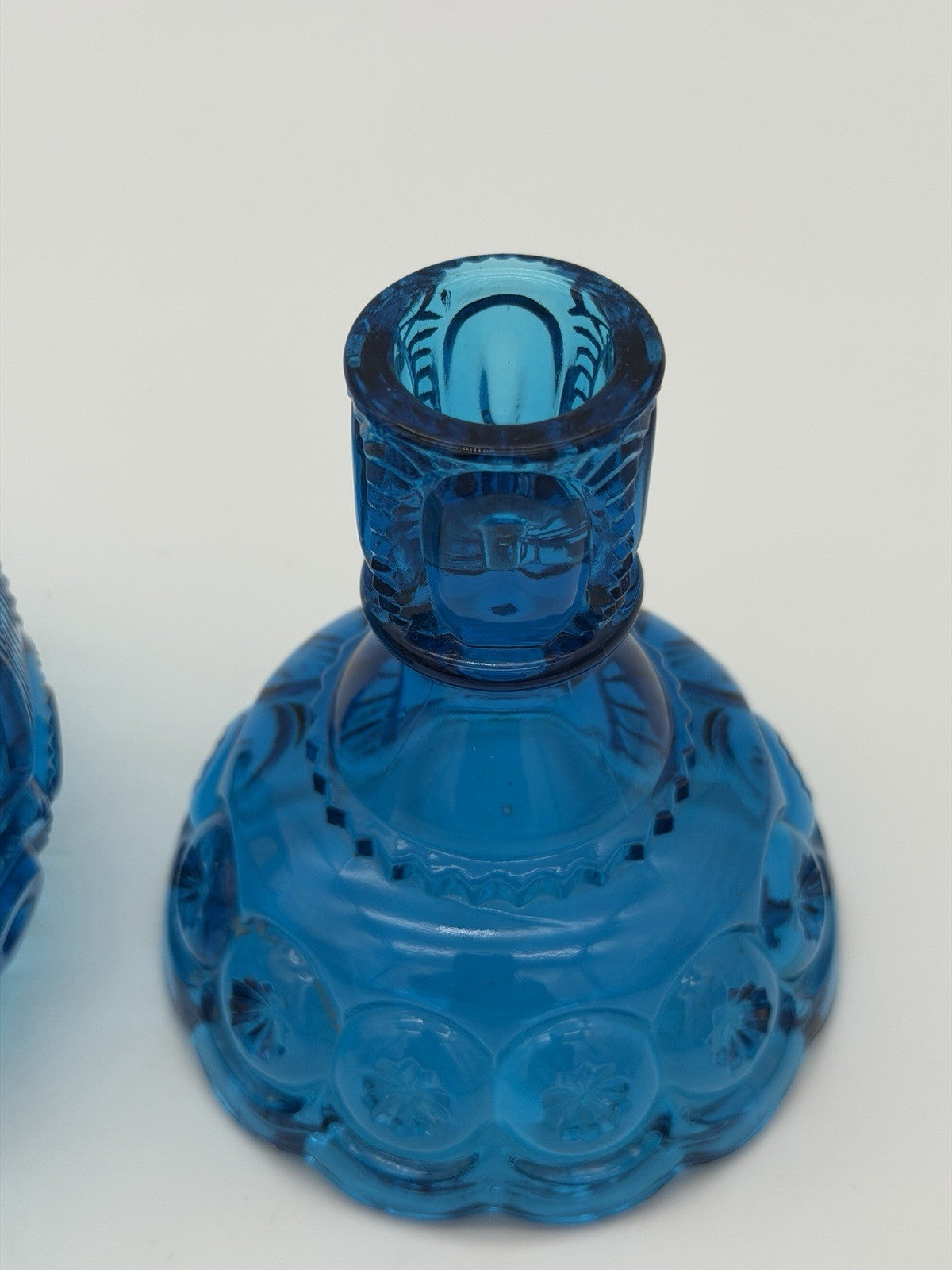 MCM LE Smith Moon & Stars Art glass basket & Candleholder colonial blue Set
