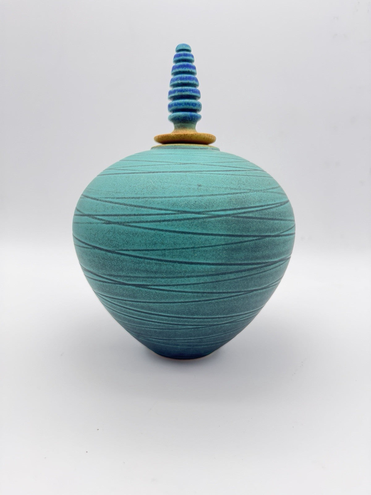 vintage Marali Blalu studio art pottery turquoise W/stopper Urn Genie Vase