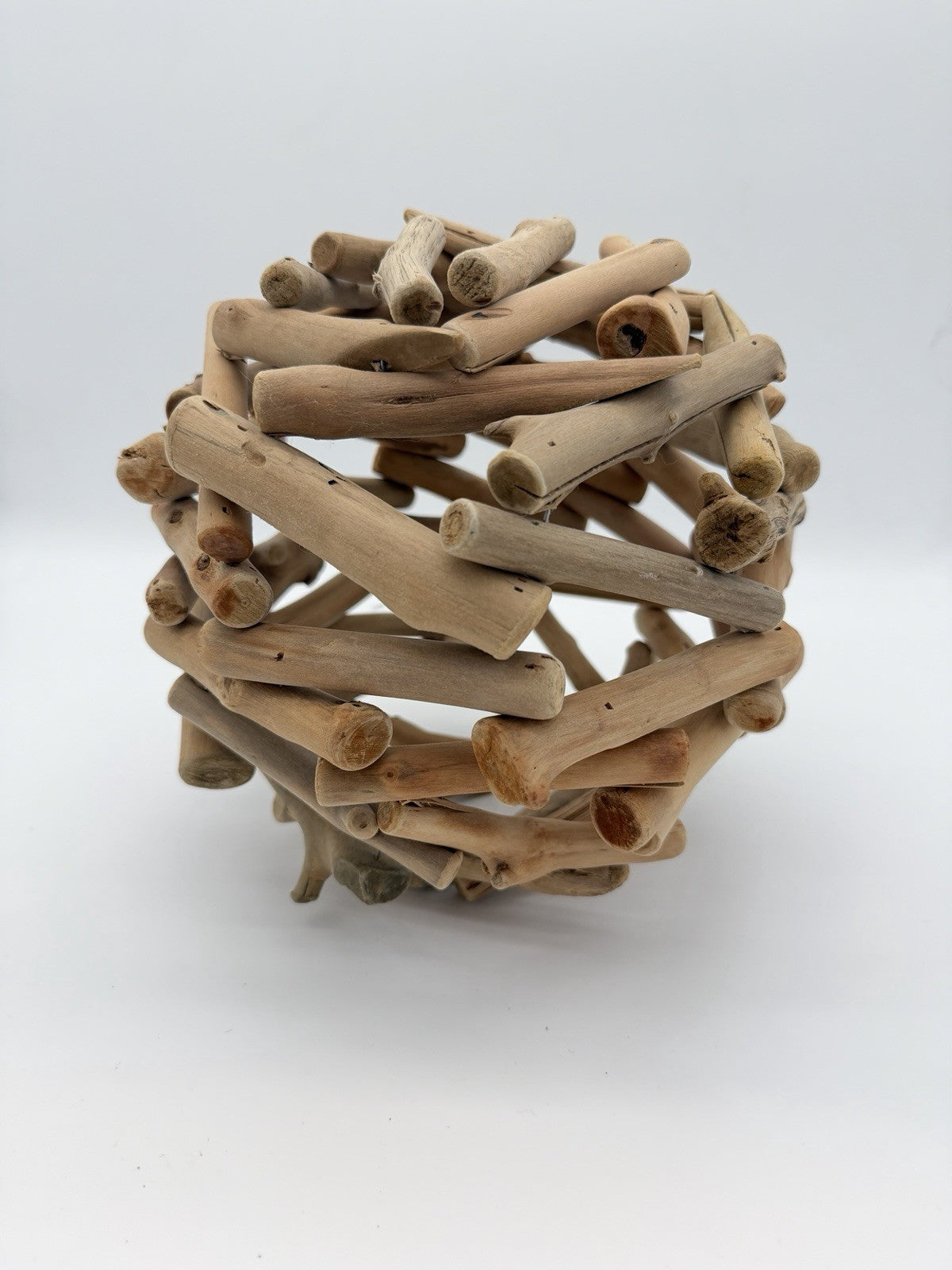 Folk Art rustic nautical decor  9-inch driftwood ball Wood Art Craft