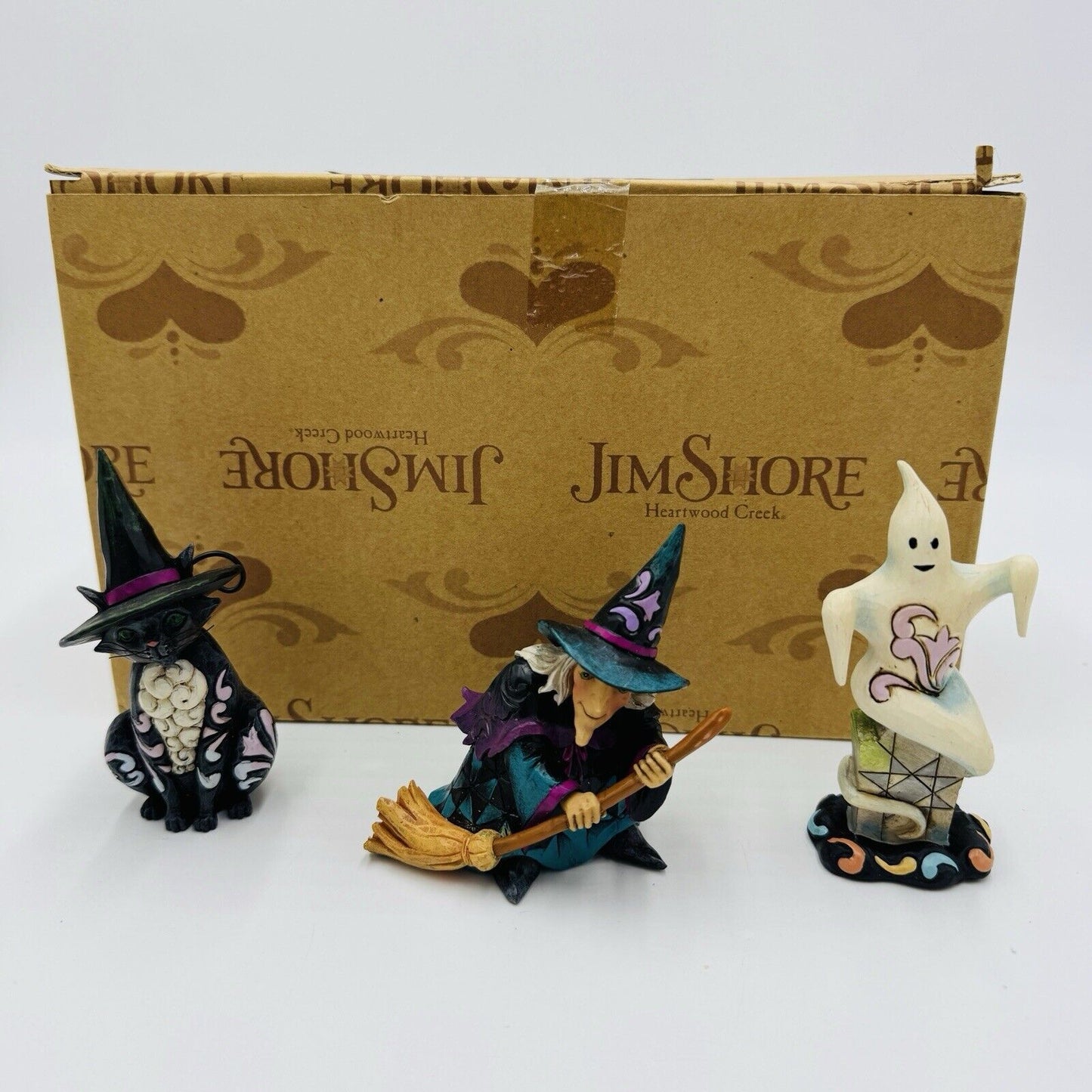 Jim Shore Halloween Wicked Salem Witch Black Cat Ghost Lot 4” Figurines