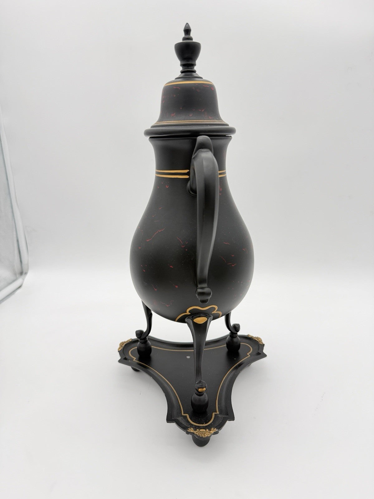 vintage C. Kurz & Co Tiel Dutch black & gold Hand painted pewter samovar W/base