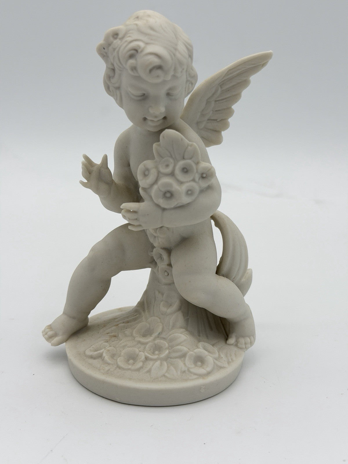 Vtg Dresden Germany White Bisque Porcelain Cherub Cherub Angel SPRING Figurine 5