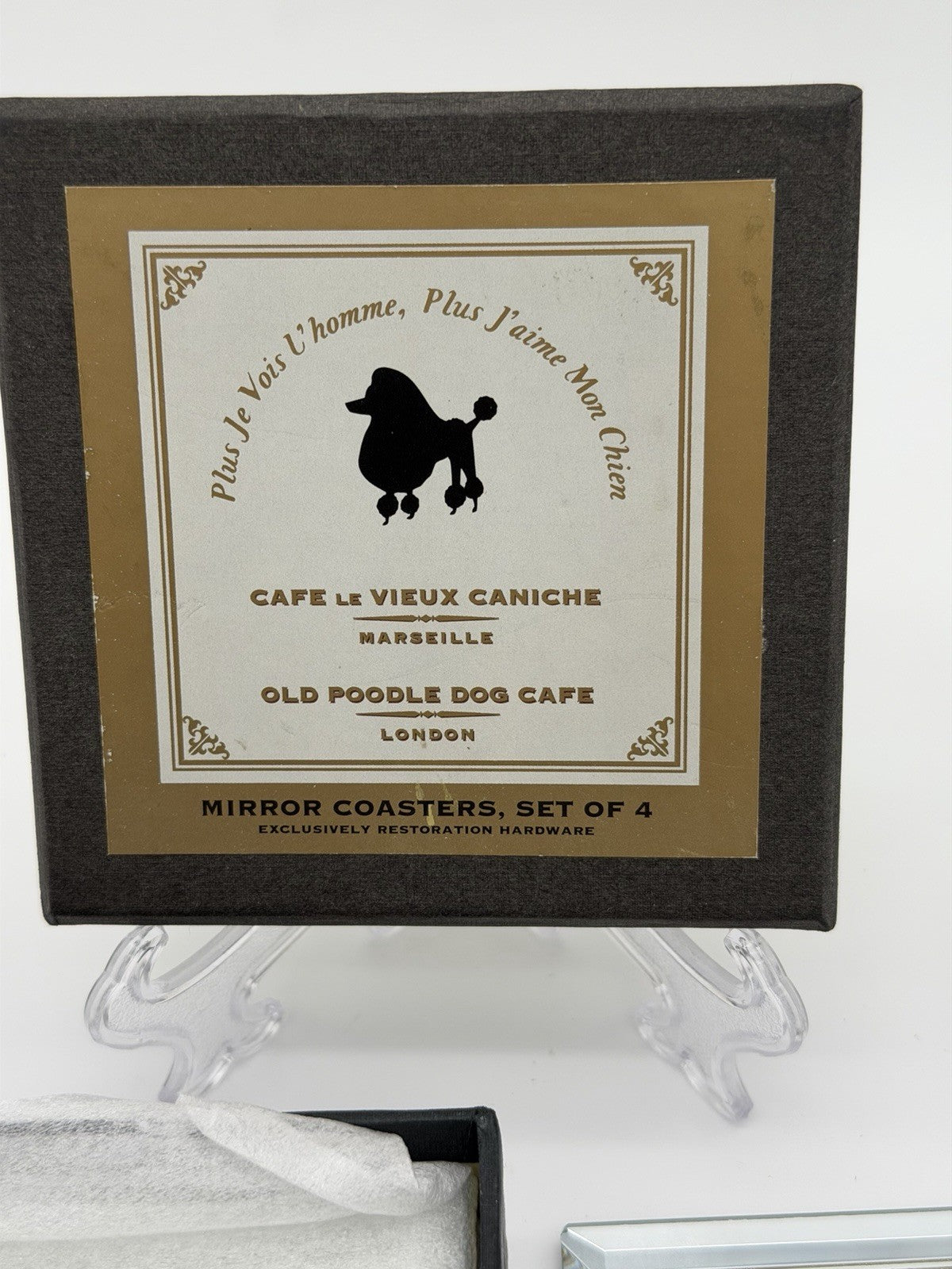 Restoration Hardware MIRROR POODLE coasters Old Poodle Dog Cafe Set Of 4 London