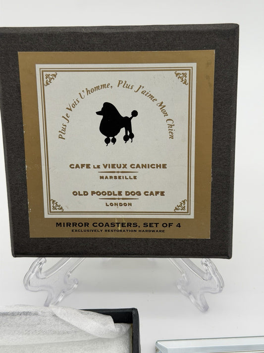 Restoration Hardware MIRROR POODLE coasters Old Poodle Dog Cafe Set Of 4 London