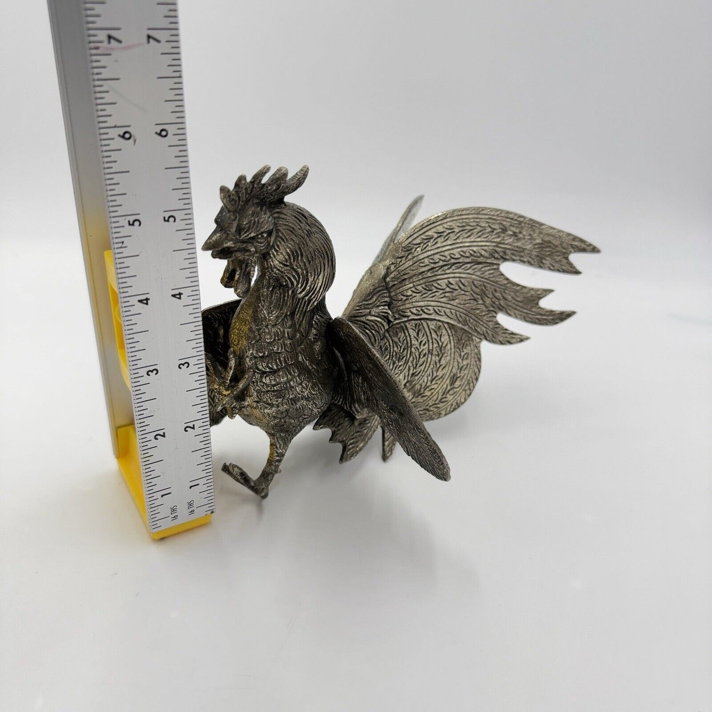 Vintage Brass Solid Fighting Rooster Sculpture 5”H X 8” L Figurine Metal