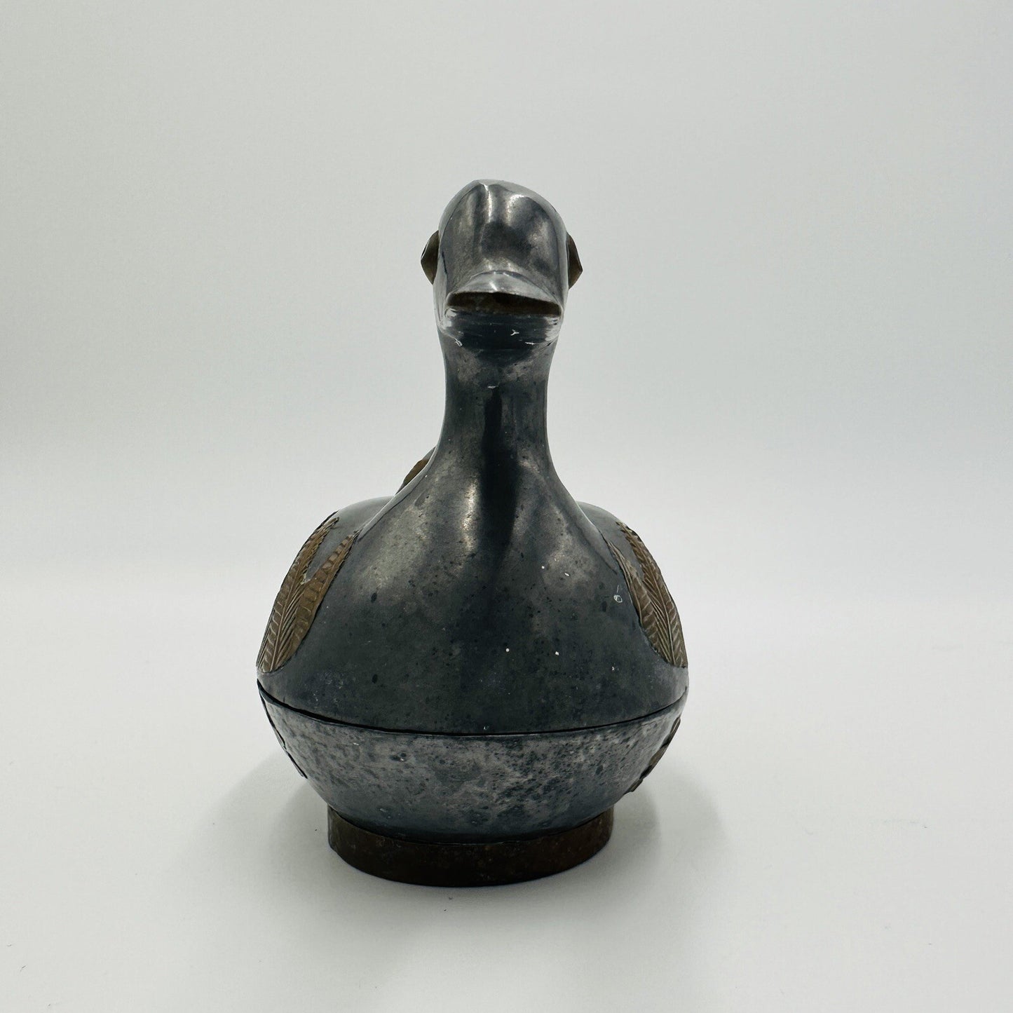 Duck Trinket Jewelry Box Pewter Brass Metal Hand Crafted Vintage 1960s MCM