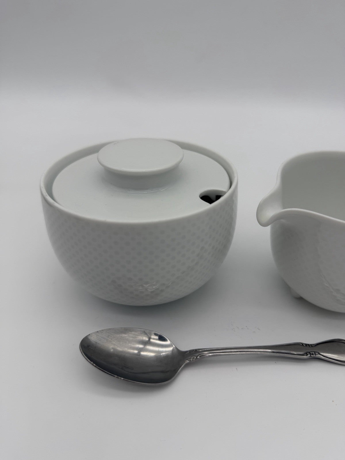 Rosenthal Porcelain Studio Linie Germany Sugar Bowl & Creamer White Glossy Vtg