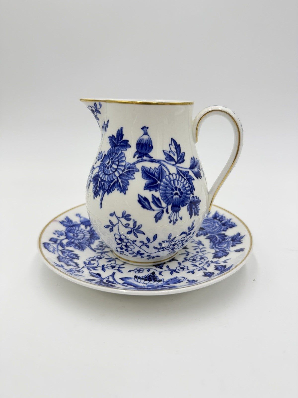 Wedgwood England Porcelain Creamer & Saucer Set Avon Blue/white 1945 Floral