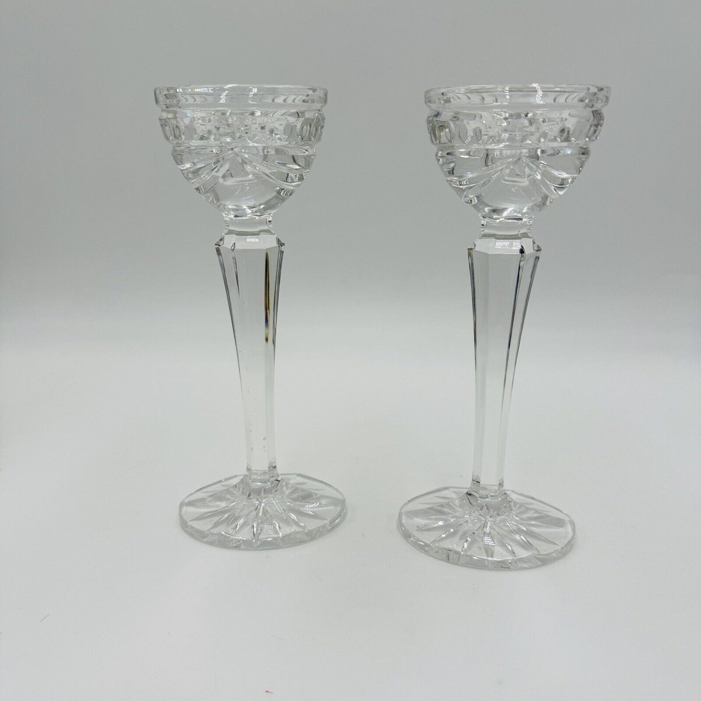 Waterford Crystal Overture Large Pair 8in Conefoot Candlesticks Vintage