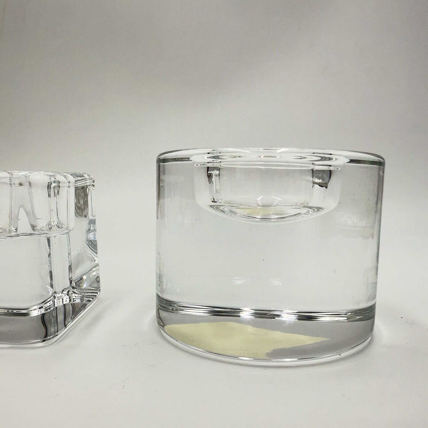 Orrefors Crystal Votive Candle Holders Round And Cube Sweden Vintage Solid