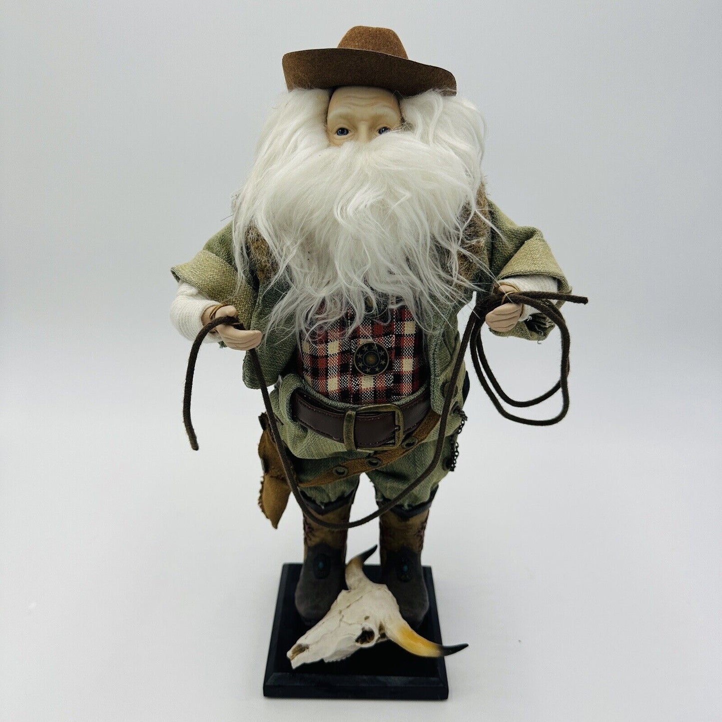 Santa Doll Figurine Western Cowboy 13" Rope Boots Hat Denim Leather Rare Vintage