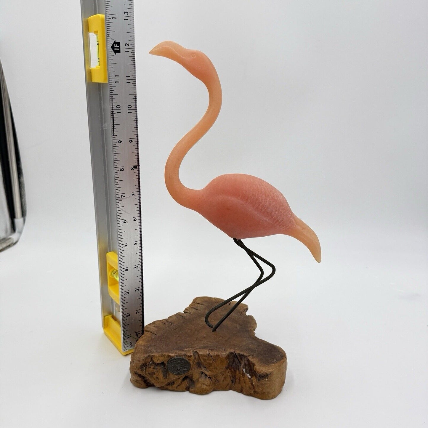 Vtg John Perry Pink Flamingo On Burl Wood Sculpture Nautical Decor Large 12”