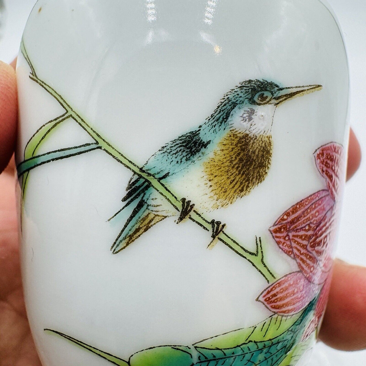 Chinese Famille Rose Porcelain Kingfisher Bird Flower Mini Vases 三隆 乾隆年制 款