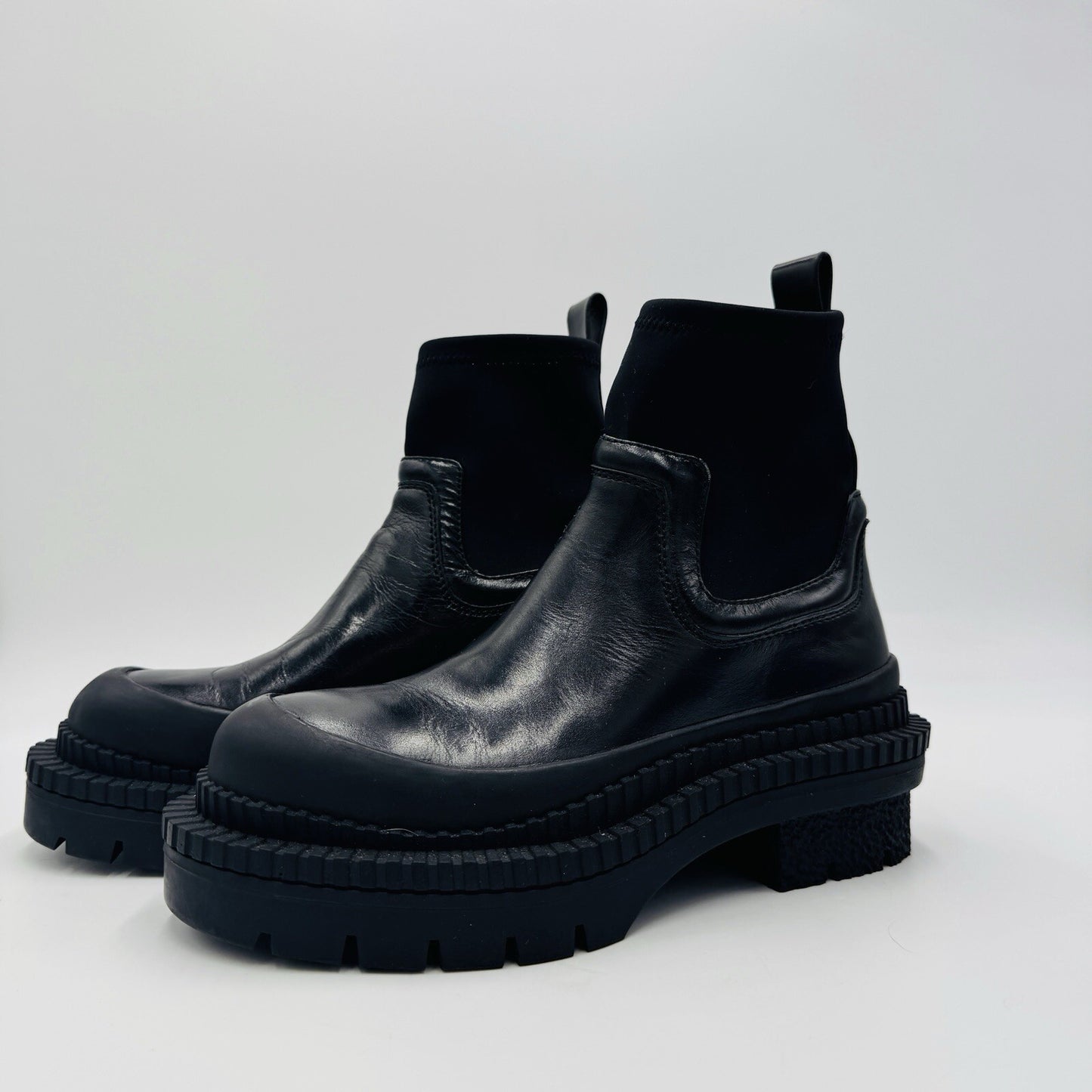 Zara Leather Lug Black Ankle Boots Size 36 EU Women US 5.5