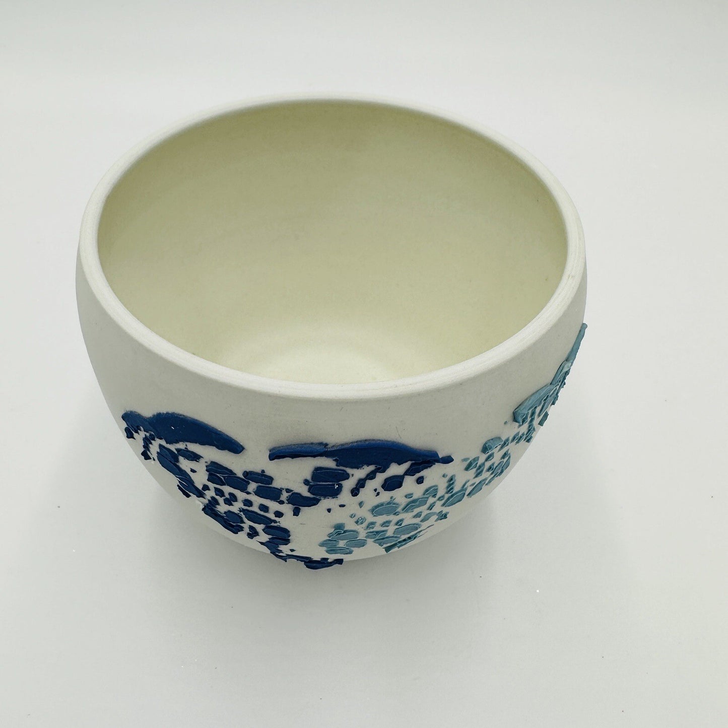 Danish Bowl Pottery Ceramic 1970s White Blue Collection Serveware