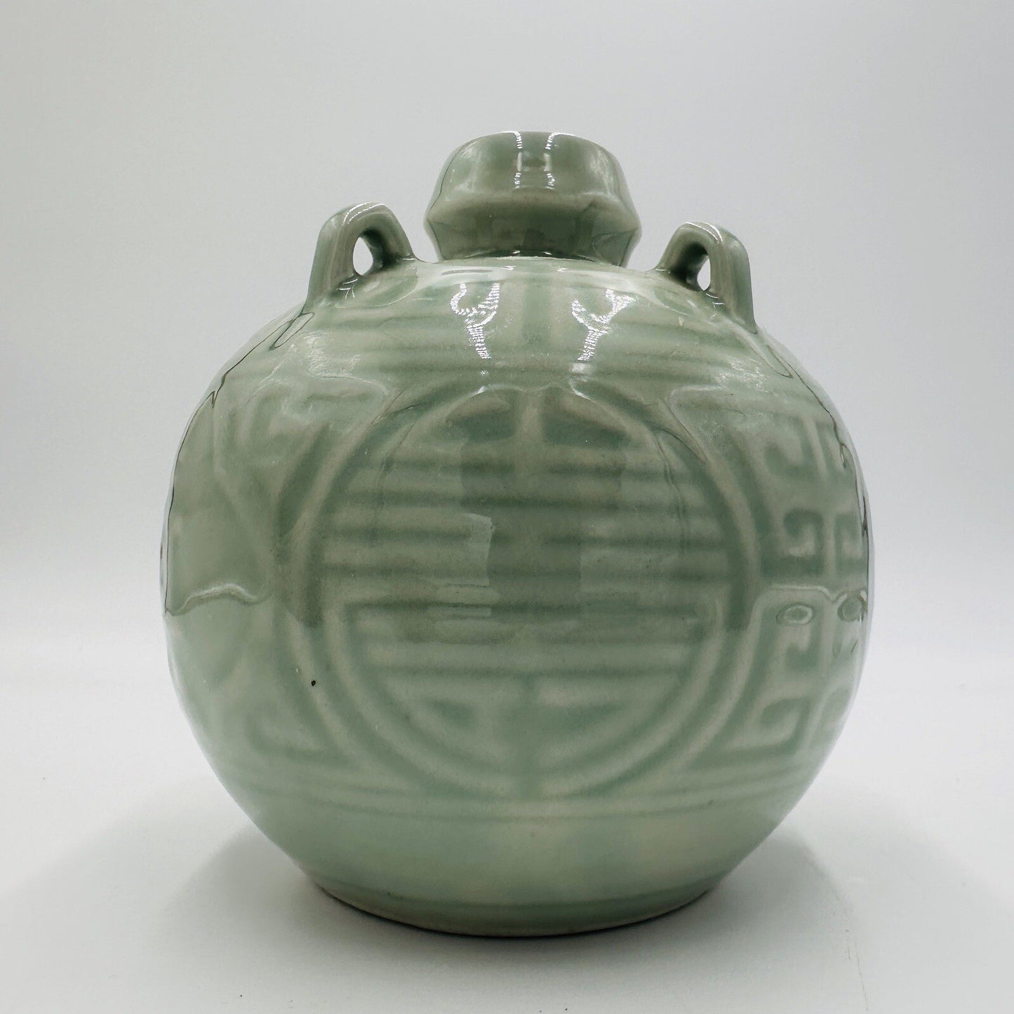 Chinese Celadon Pottery Spirit Pot Pouring Jug Green Glossy Round Antique